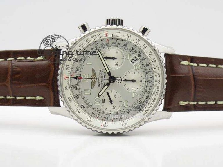 BestValue Navitimer 01 BP Maker 1:1 SS White Dial Numeral Markers On Brown Leather Strap A 5800