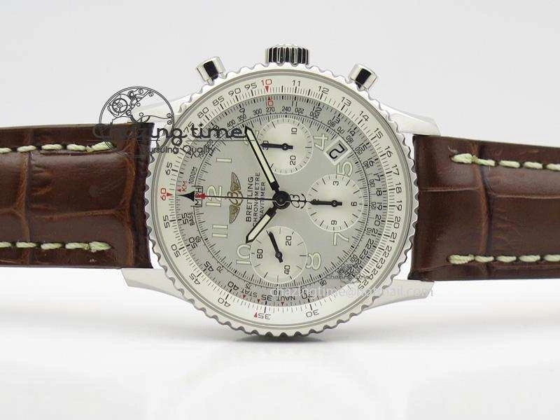 BestValue Navitimer 01 BP Maker 1:1 SS White Dial Numeral Markers On Brown Leather Strap A 5800