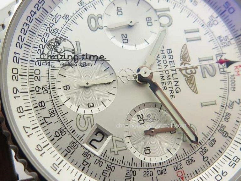 BestValue Navitimer 01 BP Maker 1:1 SS White Dial Numeral Markers On Brown Leather Strap A 5800