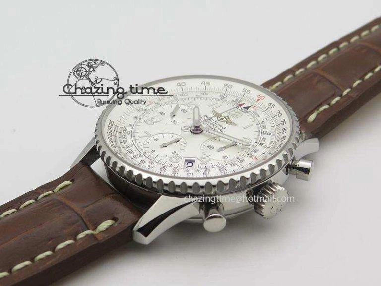 BestValue Navitimer 01 BP Maker 1:1 SS White Dial Numeral Markers On Brown Leather Strap A 5800