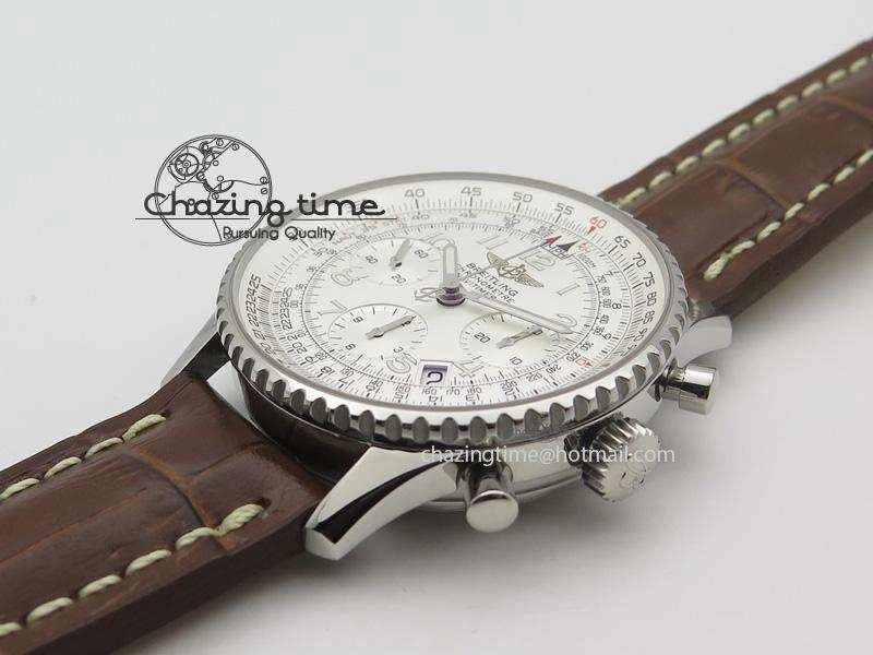 BestValue Navitimer 01 BP Maker 1:1 SS White Dial Numeral Markers On Brown Leather Strap A 5800