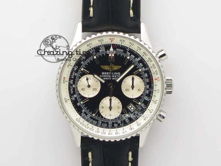 NewStyle Navitimer 01 Bp Maker 1:1 SS Black Dial On Black Leather Strap A 5796
