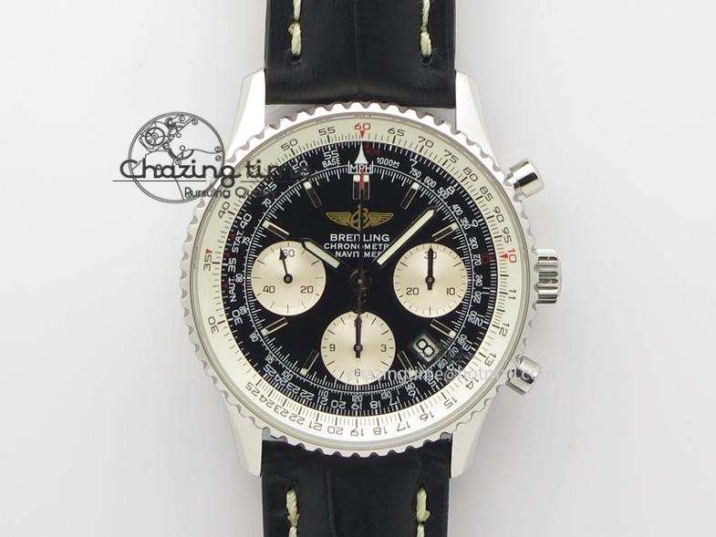 NewStyle Navitimer 01 Bp Maker 1:1 SS Black Dial On Black Leather Strap A 5796