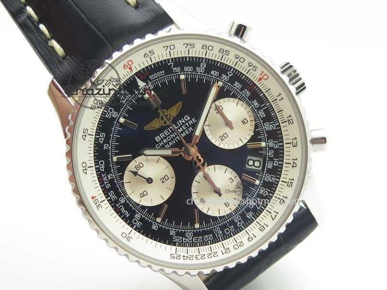NewStyle Navitimer 01 Bp Maker 1:1 SS Black Dial On Black Leather Strap A 5796