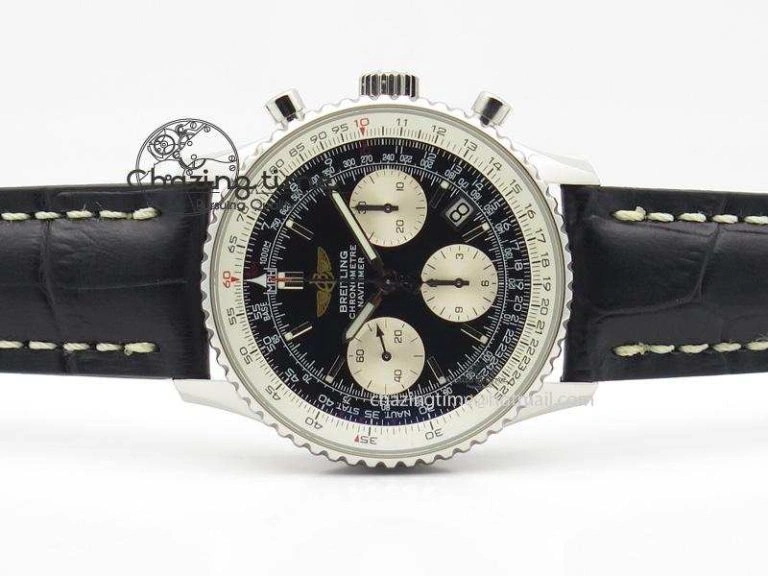 NewStyle Navitimer 01 Bp Maker 1:1 SS Black Dial On Black Leather Strap A 5796