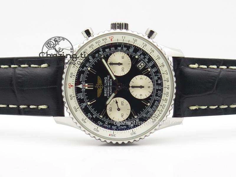 NewStyle Navitimer 01 Bp Maker 1:1 SS Black Dial On Black Leather Strap A 5796