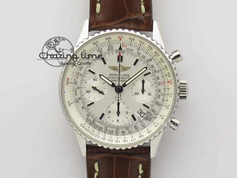 Bold Navitimer 01 Bp Maker 1:1 SS White Dial On Brown Leather Strap A 5799