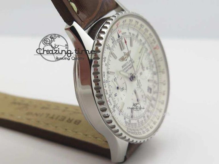 Bold Navitimer 01 Bp Maker 1:1 SS White Dial On Brown Leather Strap A 5799