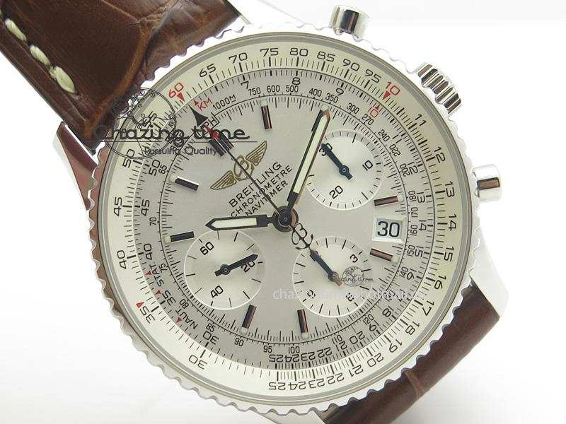 Bold Navitimer 01 Bp Maker 1:1 SS White Dial On Brown Leather Strap A 5799