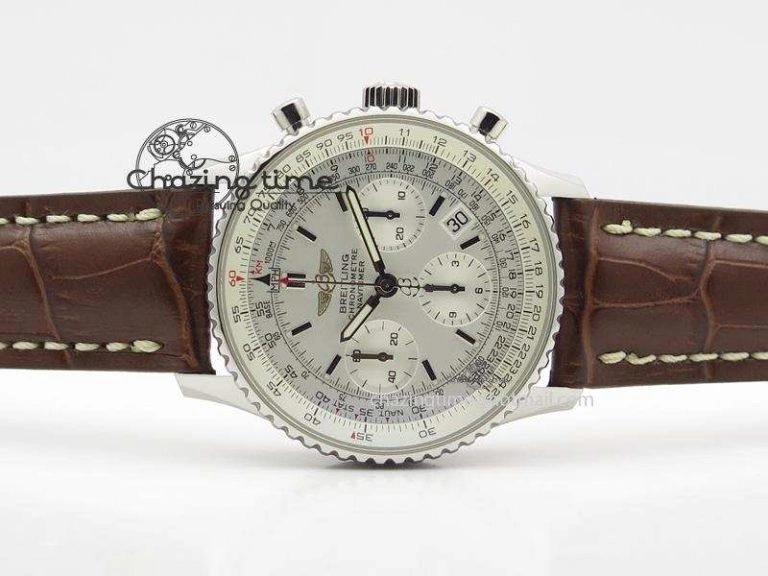Bold Navitimer 01 Bp Maker 1:1 SS White Dial On Brown Leather Strap A 5799