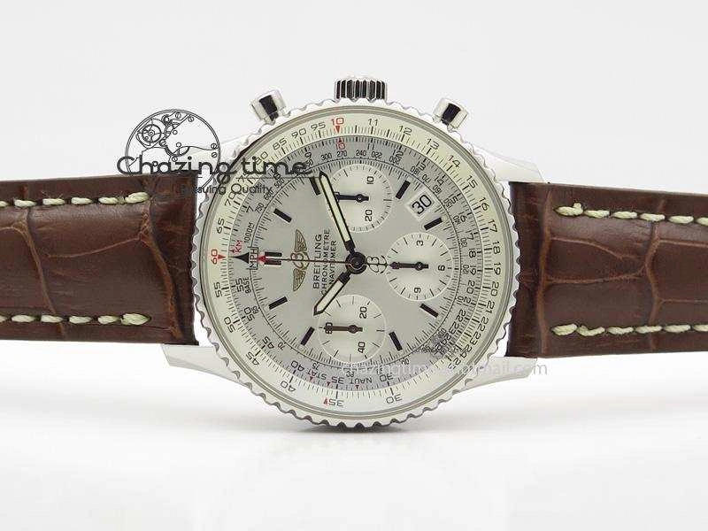 Bold Navitimer 01 Bp Maker 1:1 SS White Dial On Brown Leather Strap A 5799