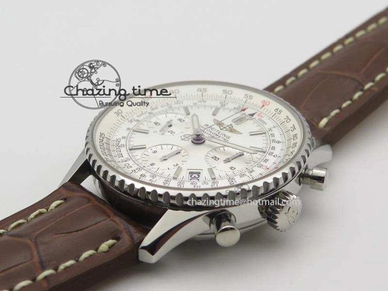 Bold Navitimer 01 Bp Maker 1:1 SS White Dial On Brown Leather Strap A 5799