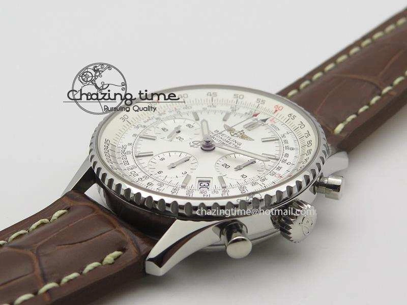 Bold Navitimer 01 Bp Maker 1:1 SS White Dial On Brown Leather Strap A 5799