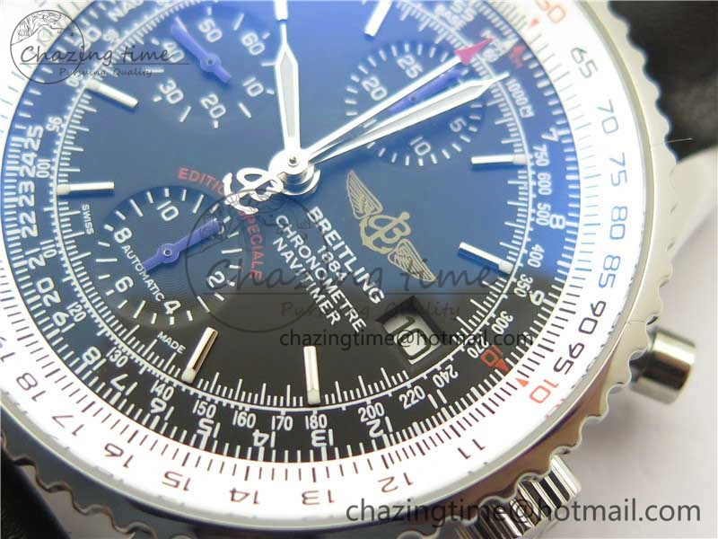 OnTrend Navitimer 1 41mm SS B50 Black Dial on Black Leather Strap A 5543