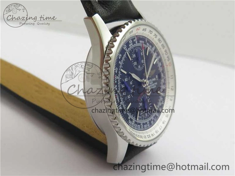 OnTrend Navitimer 1 41mm SS B50 Black Dial on Black Leather Strap A 5543