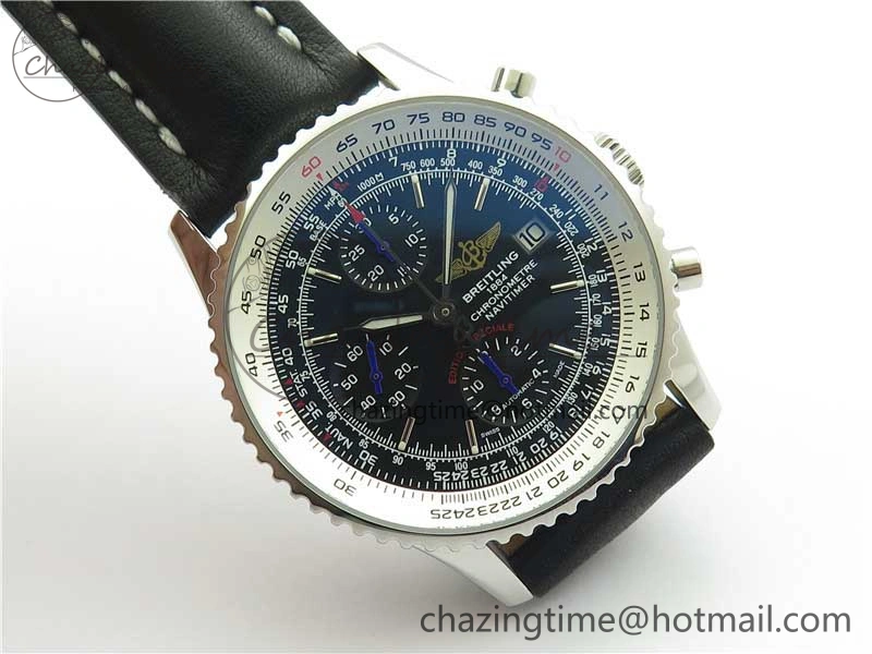 OnTrend Navitimer 1 41mm SS B50 Black Dial on Black Leather Strap A 5543