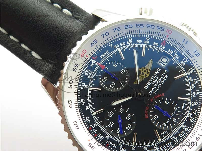 OnTrend Navitimer 1 41mm SS B50 Black Dial on Black Leather Strap A 5543