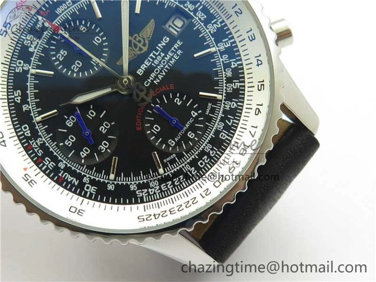 OnTrend Navitimer 1 41mm SS B50 Black Dial on Black Leather Strap A 5543