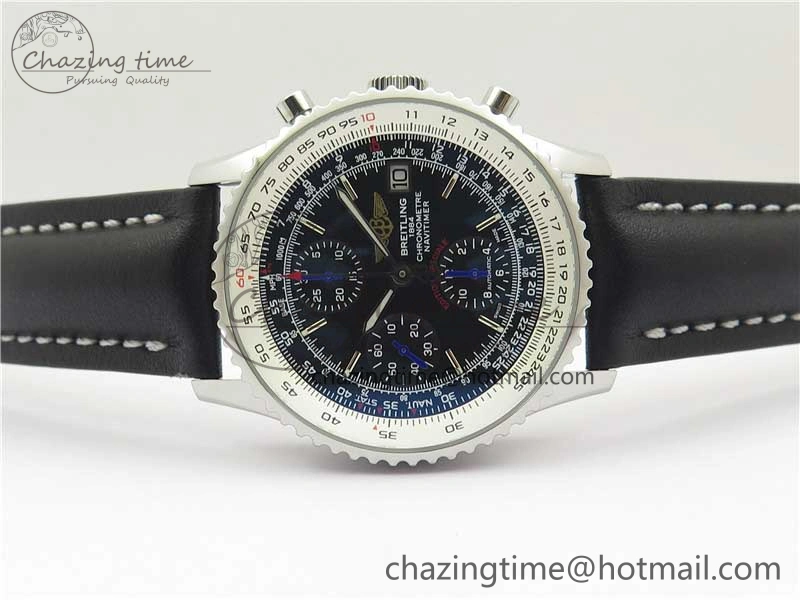 OnTrend Navitimer 1 41mm SS B50 Black Dial on Black Leather Strap A 5543
