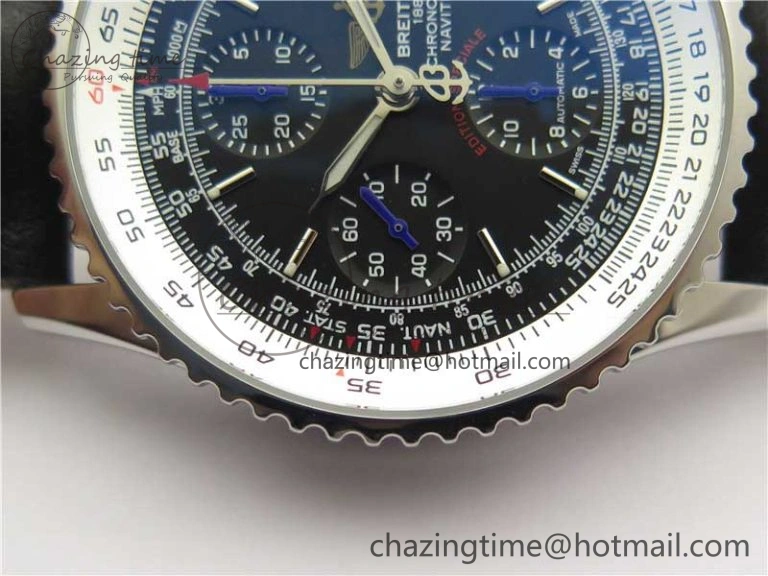 OnTrend Navitimer 1 41mm SS B50 Black Dial on Black Leather Strap A 5543