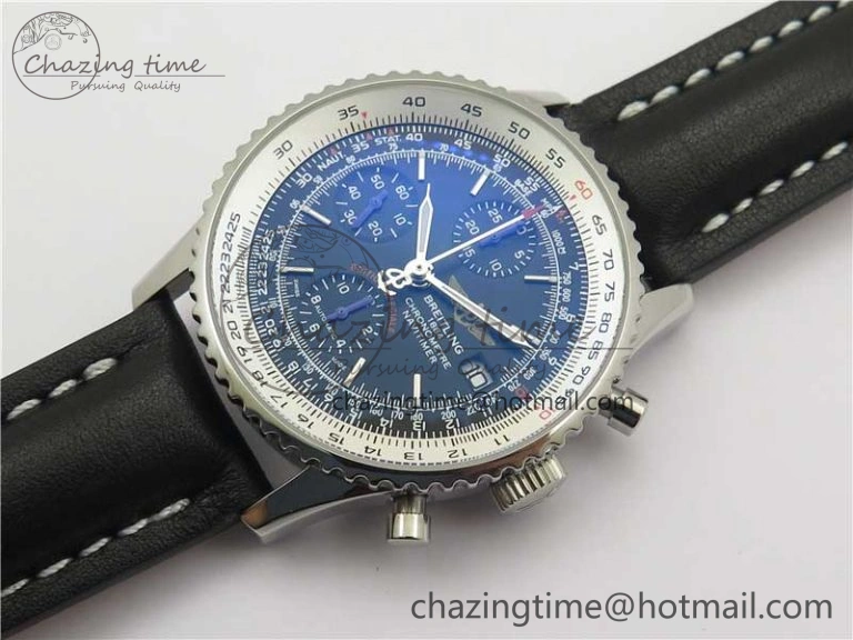 OnTrend Navitimer 1 41mm SS B50 Black Dial on Black Leather Strap A 5543