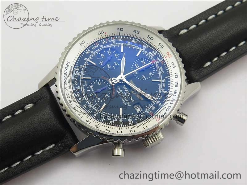 OnTrend Navitimer 1 41mm SS B50 Black Dial on Black Leather Strap A 5543