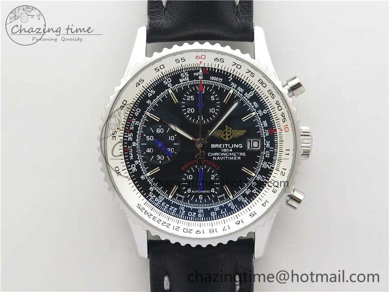 OnTrend Navitimer 1 41mm SS B50 Black Dial on Black Leather Strap A 5543