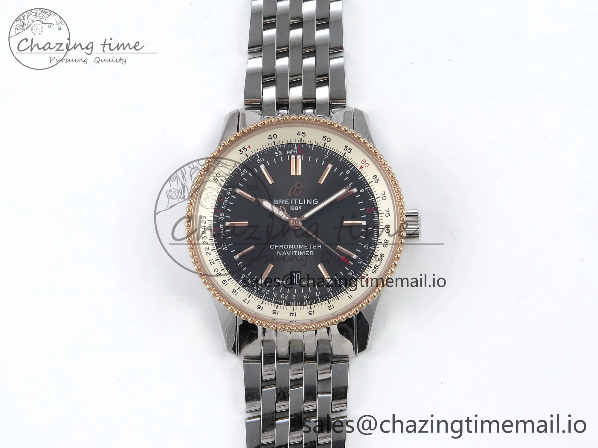 Navitimer 1 RG 41mm TF 1:1 Best Edition SS Bezel Gray Dial on SS Bracelet A Minimalist 5490