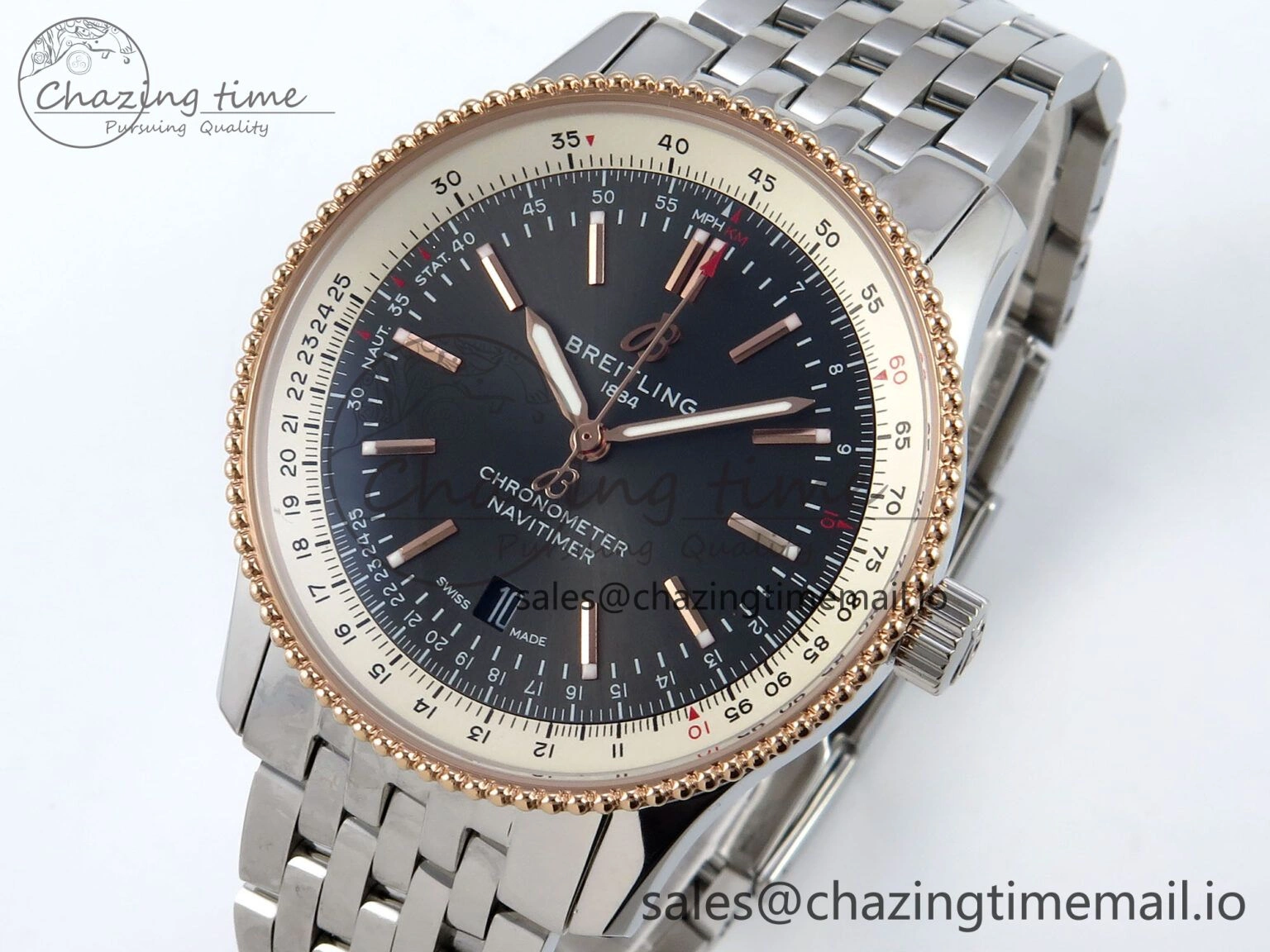 Navitimer 1 RG 41mm TF 1:1 Best Edition SS Bezel Gray Dial on SS Bracelet A Minimalist 5490