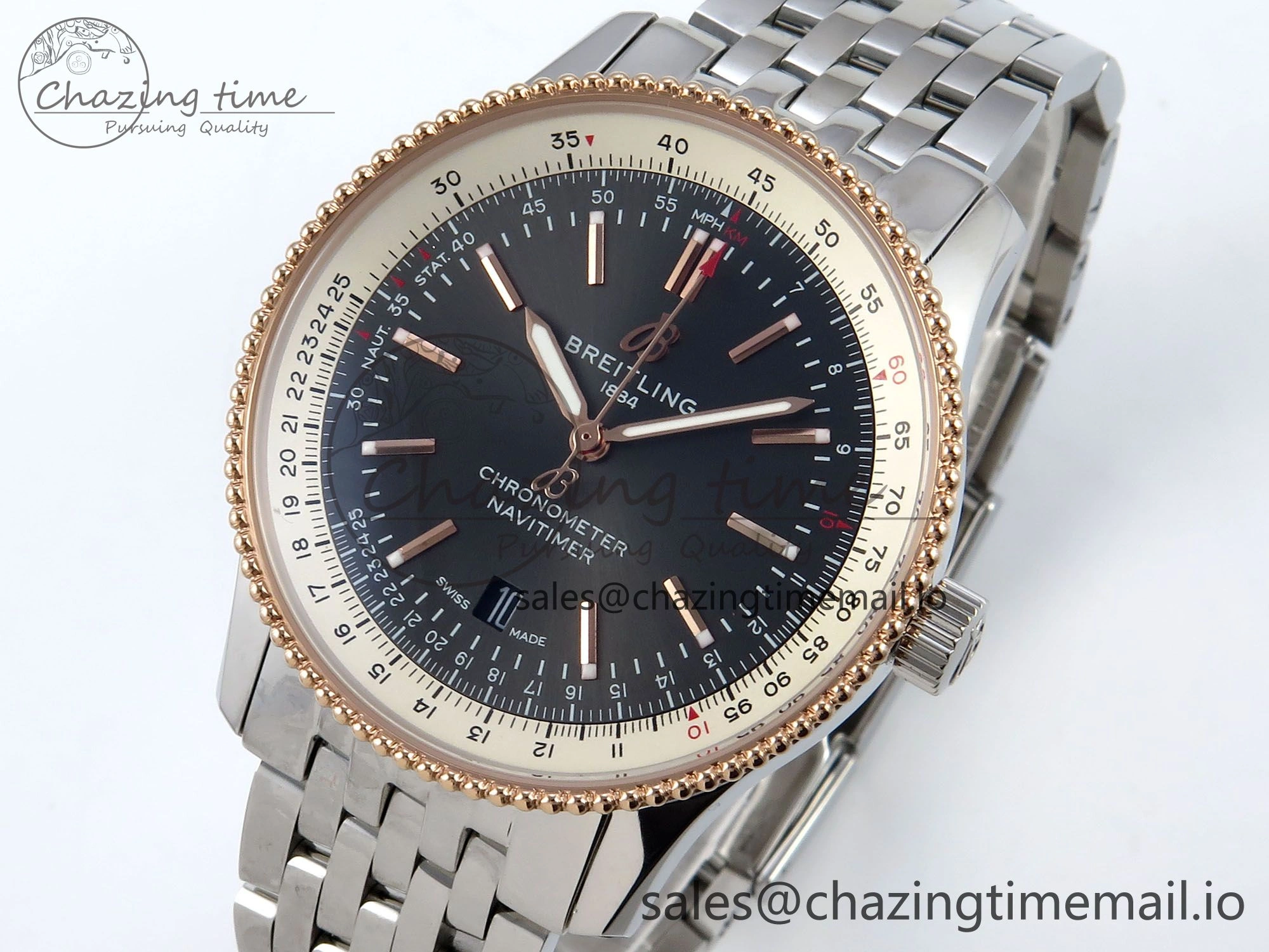 Navitimer 1 RG 41mm TF 1:1 Best Edition SS Bezel Gray Dial on SS Bracelet A Minimalist 5490