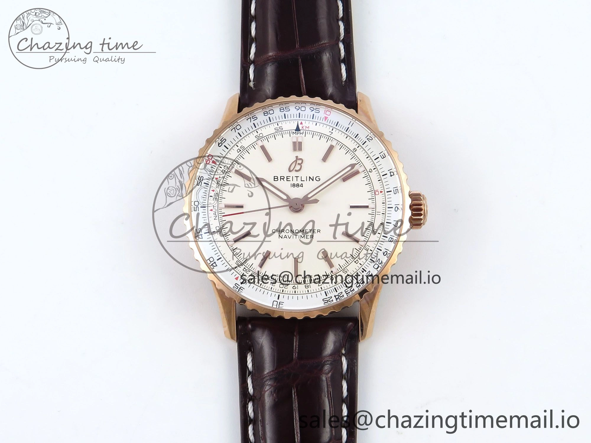 ModernLook Navitimer 1 RG 41mm TF 1:1 Best Edition White Bezel White Dial on Brown Leather Strap A 5472