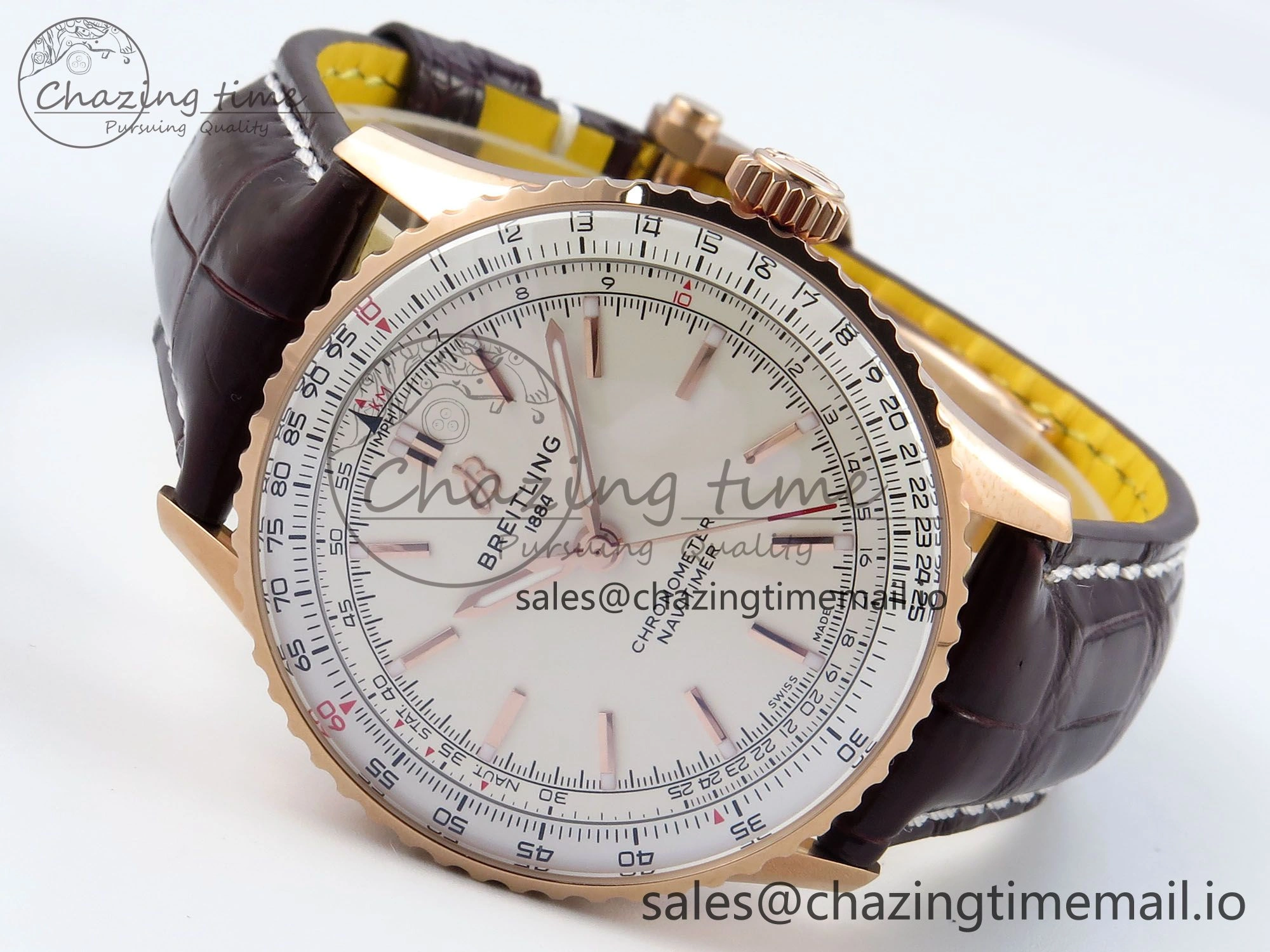 ModernLook Navitimer 1 RG 41mm TF 1:1 Best Edition White Bezel White Dial on Brown Leather Strap A 5472
