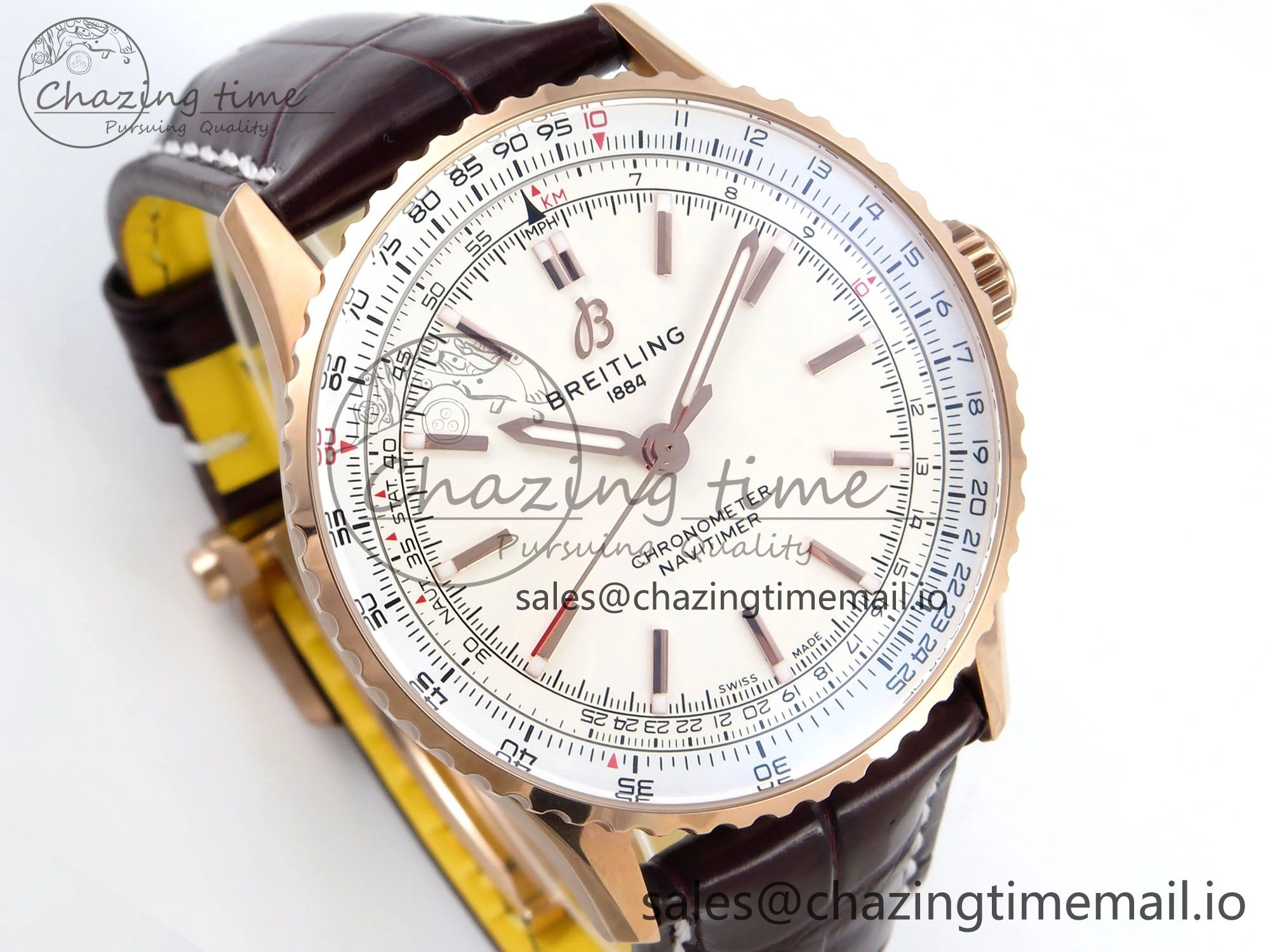 ModernLook Navitimer 1 RG 41mm TF 1:1 Best Edition White Bezel White Dial on Brown Leather Strap A 5472