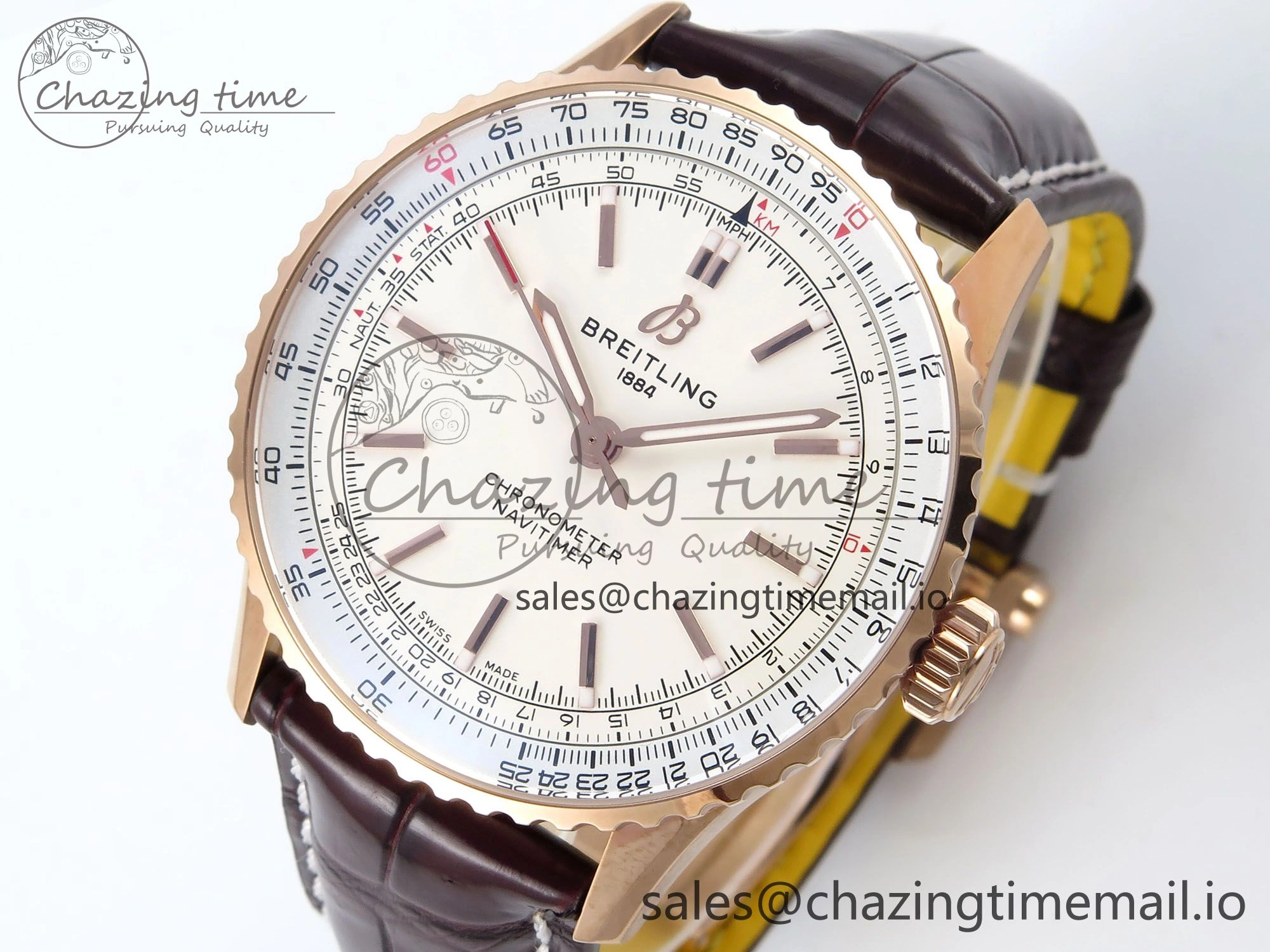 ModernLook Navitimer 1 RG 41mm TF 1:1 Best Edition White Bezel White Dial on Brown Leather Strap A 5472
