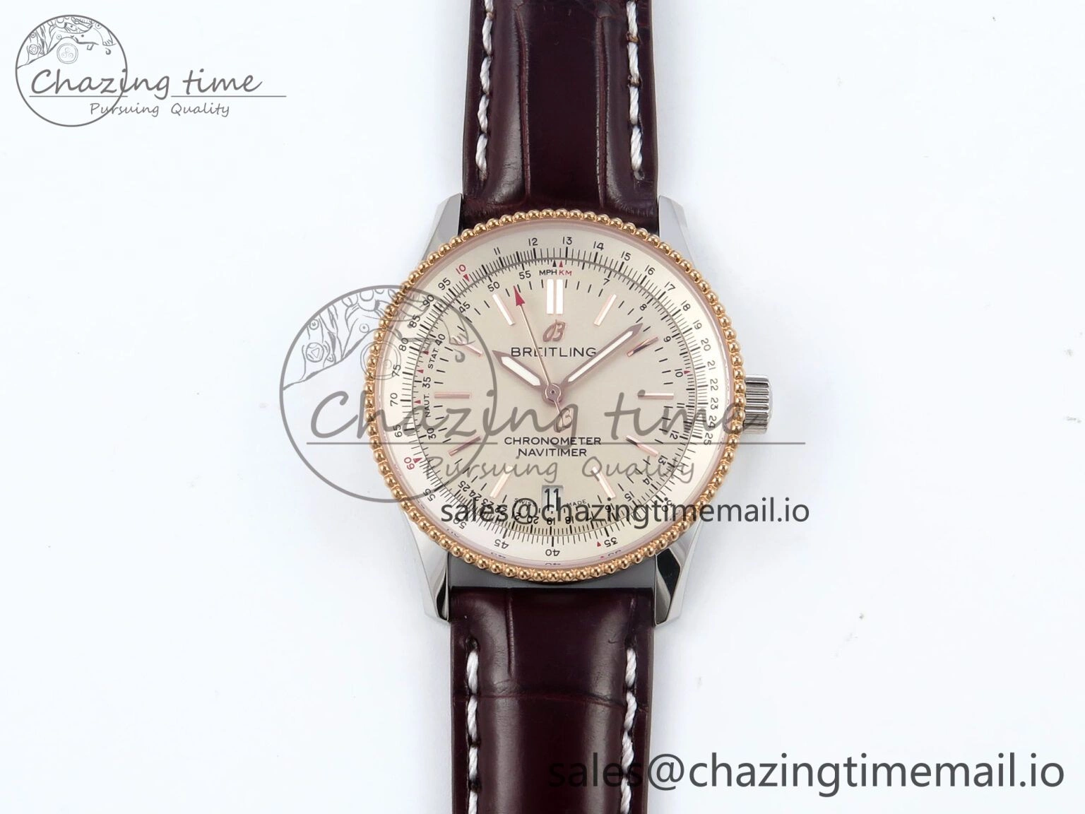 Minimalist Navitimer 1 RG SS 38mm TF 1:1 Best Edition White Bezel White Dial on Brown Leather Strap A 5480
