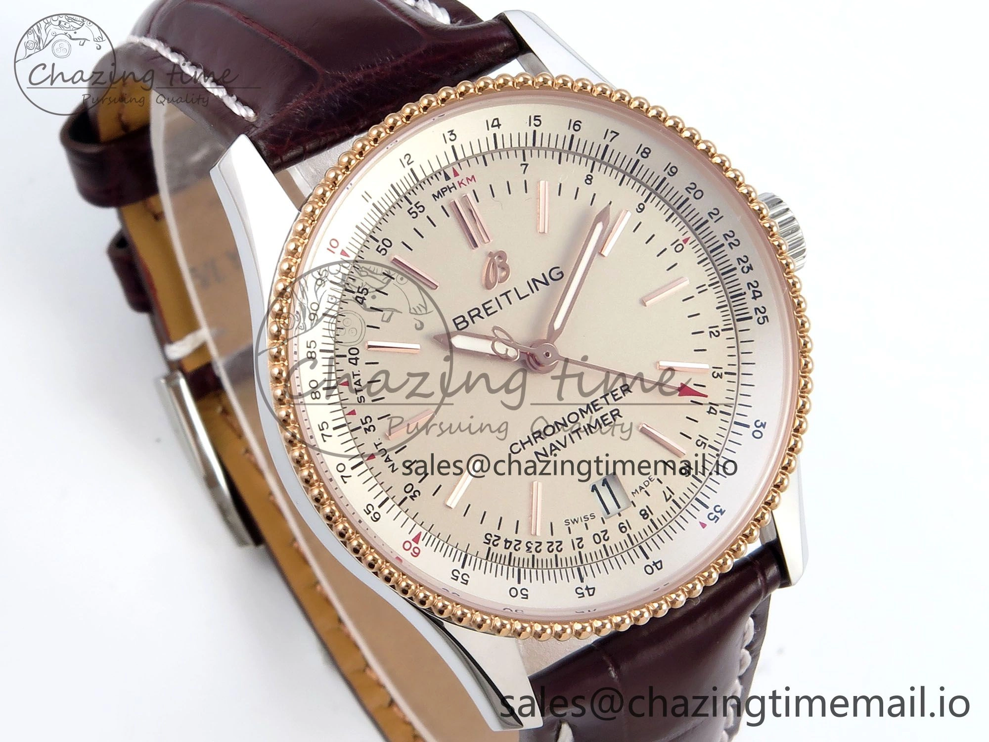 Minimalist Navitimer 1 RG SS 38mm TF 1:1 Best Edition White Bezel White Dial on Brown Leather Strap A 5480