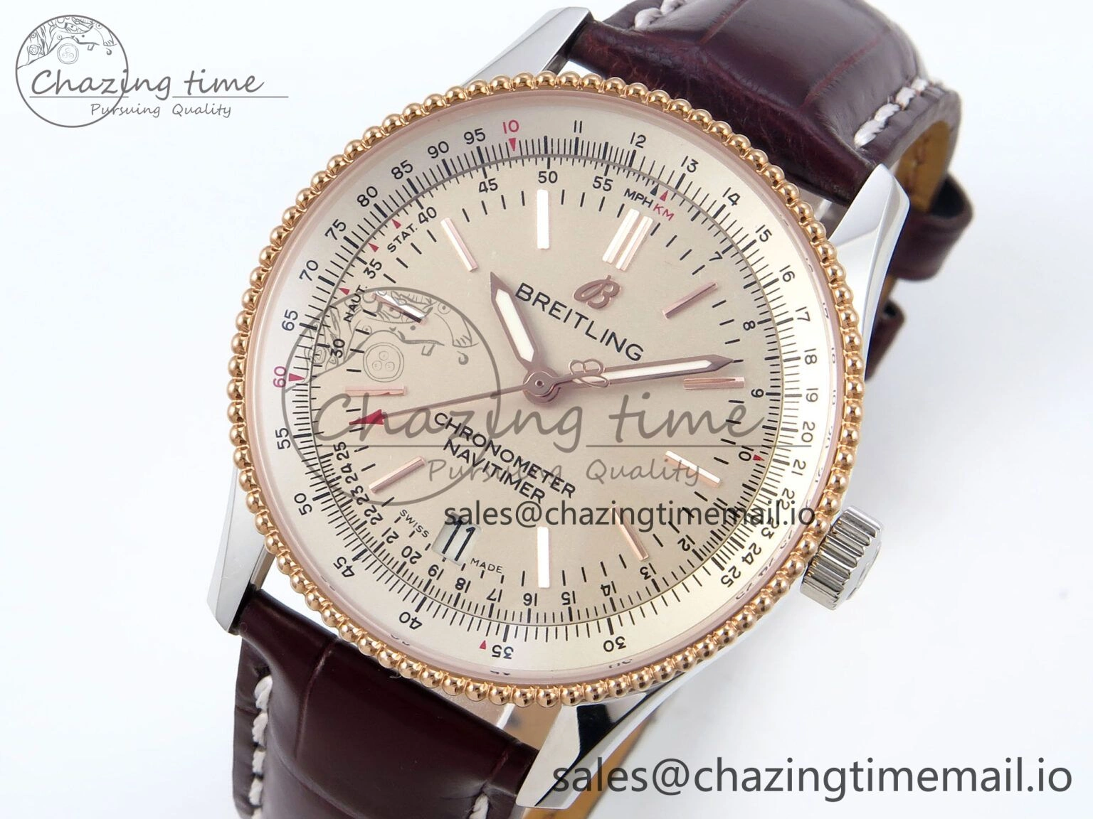 Minimalist Navitimer 1 RG SS 38mm TF 1:1 Best Edition White Bezel White Dial on Brown Leather Strap A 5480