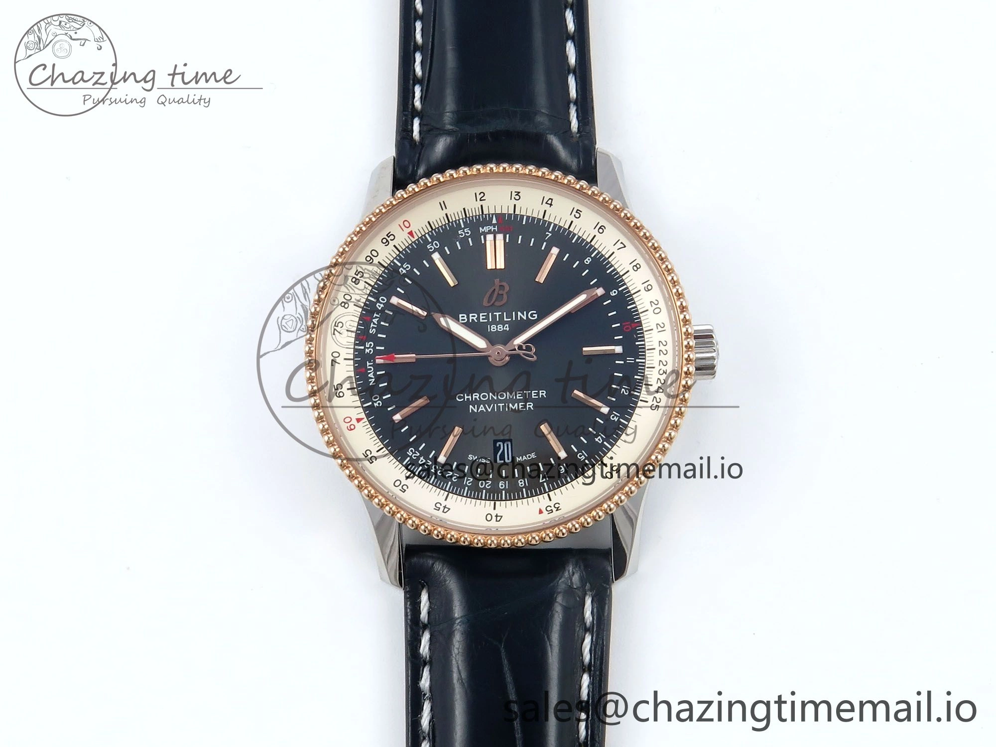 Effortless Navitimer 1 RG SS 41mm TF 1:1 Best Edition White Bezel Gray Dial on Blue Leather Strap A 5488