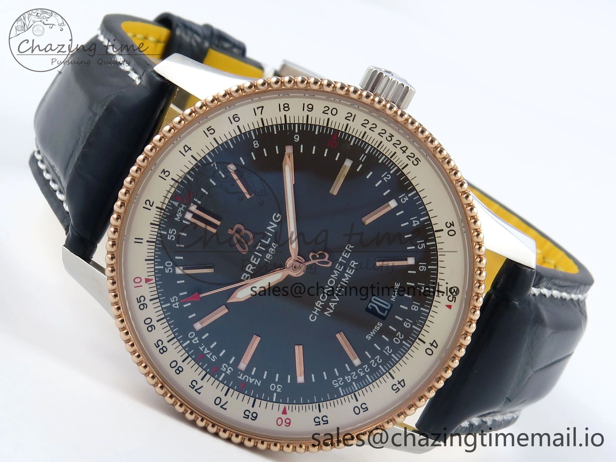 Effortless Navitimer 1 RG SS 41mm TF 1:1 Best Edition White Bezel Gray Dial on Blue Leather Strap A 5488