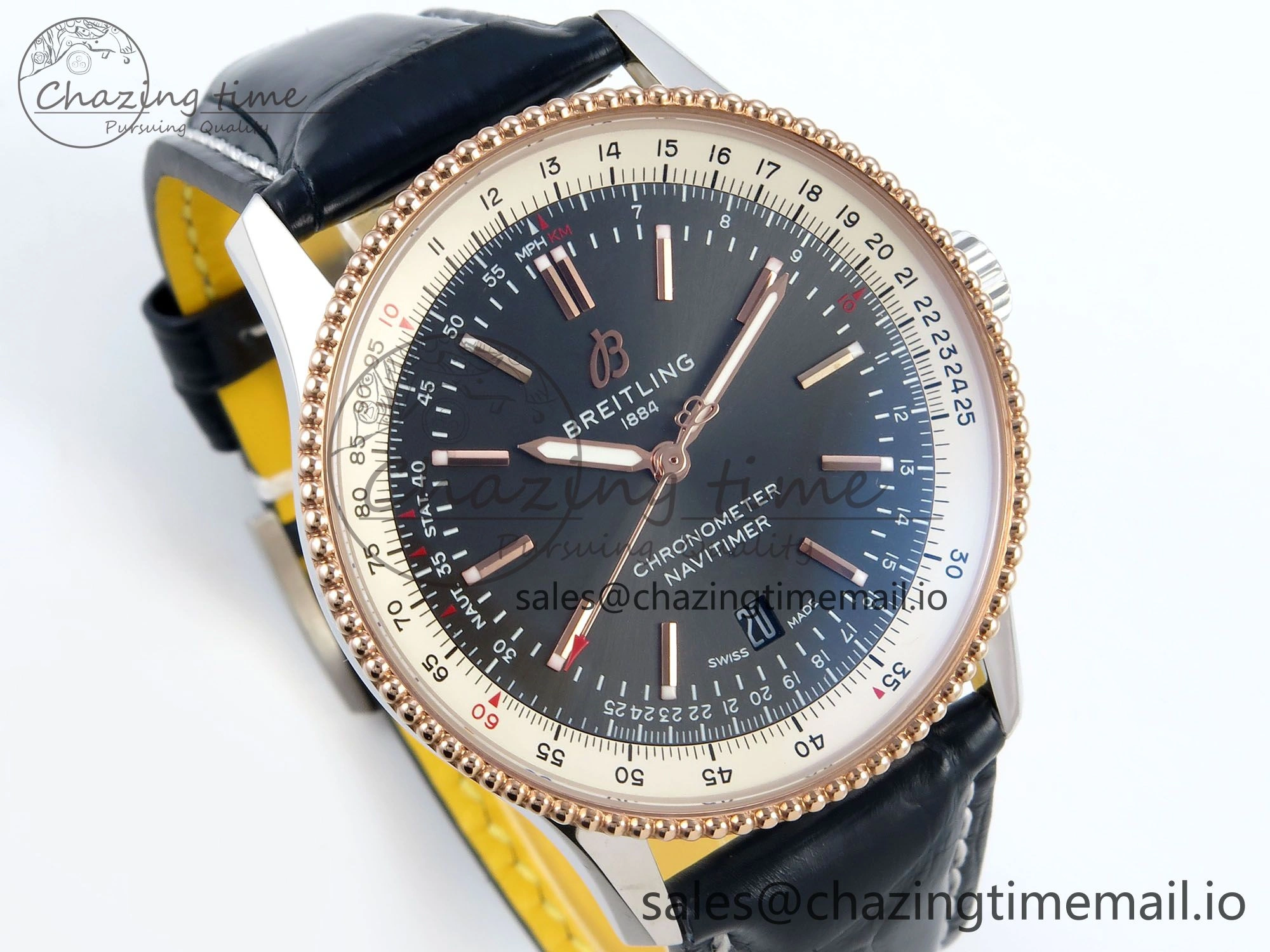 Effortless Navitimer 1 RG SS 41mm TF 1:1 Best Edition White Bezel Gray Dial on Blue Leather Strap A 5488