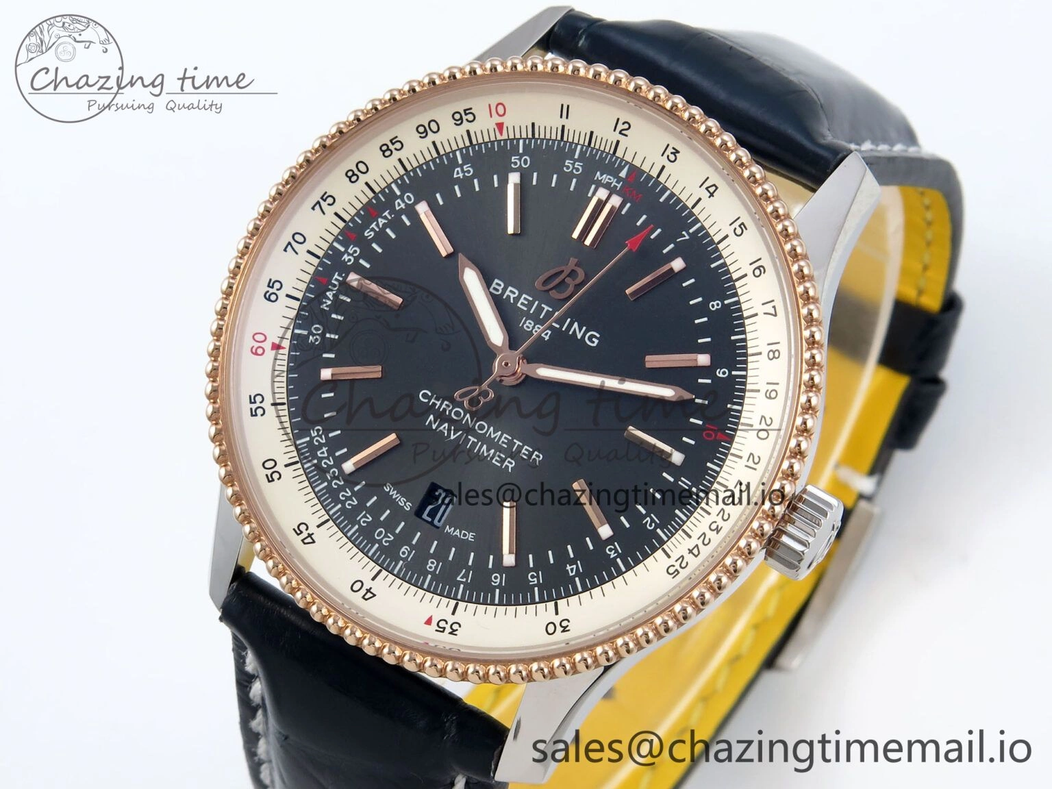 Effortless Navitimer 1 RG SS 41mm TF 1:1 Best Edition White Bezel Gray Dial on Blue Leather Strap A 5488