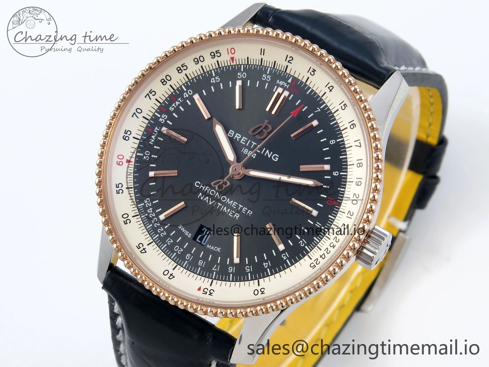 Effortless Navitimer 1 RG SS 41mm TF 1:1 Best Edition White Bezel Gray Dial on Blue Leather Strap A 5488