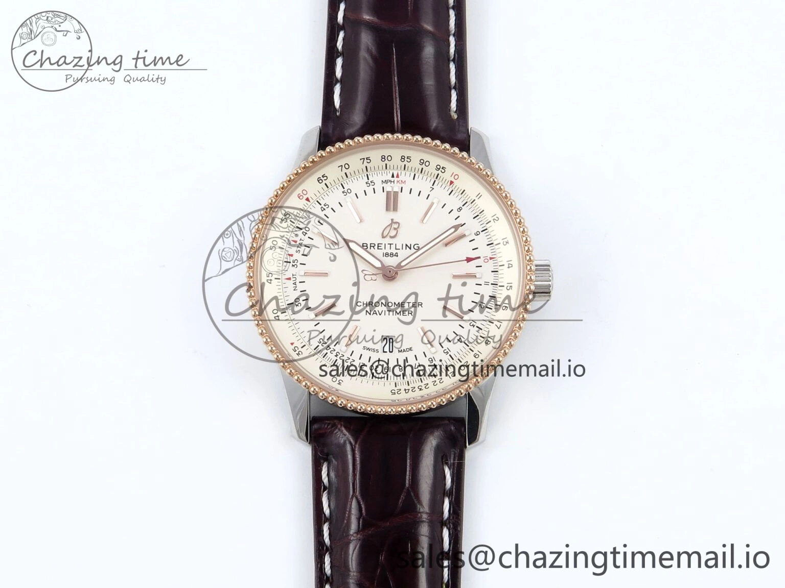 Navitimer 1 RG SS 41mm TF 1:1 Best Edition White Bezel White Dial on Brown Leather Strap A Chic 5486