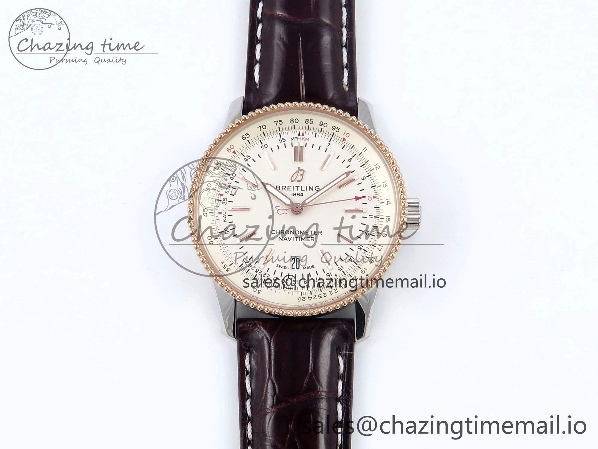 Navitimer 1 RG SS 41mm TF 1:1 Best Edition White Bezel White Dial on Brown Leather Strap A Chic 5486
