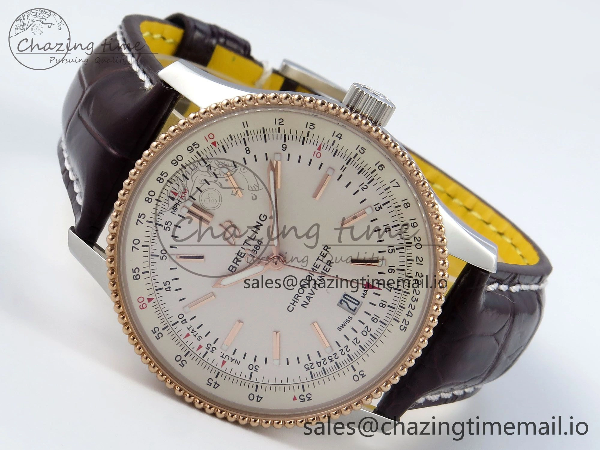 Navitimer 1 RG SS 41mm TF 1:1 Best Edition White Bezel White Dial on Brown Leather Strap A Chic 5486