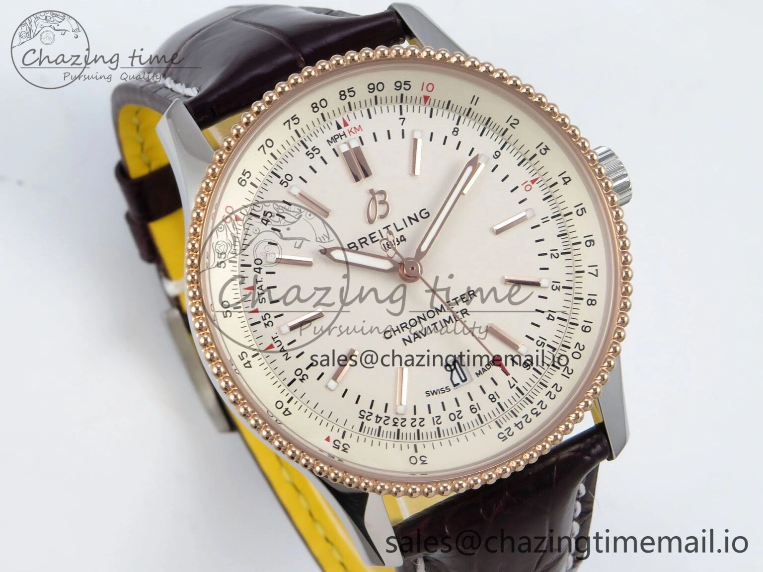 Navitimer 1 RG SS 41mm TF 1:1 Best Edition White Bezel White Dial on Brown Leather Strap A Chic 5486