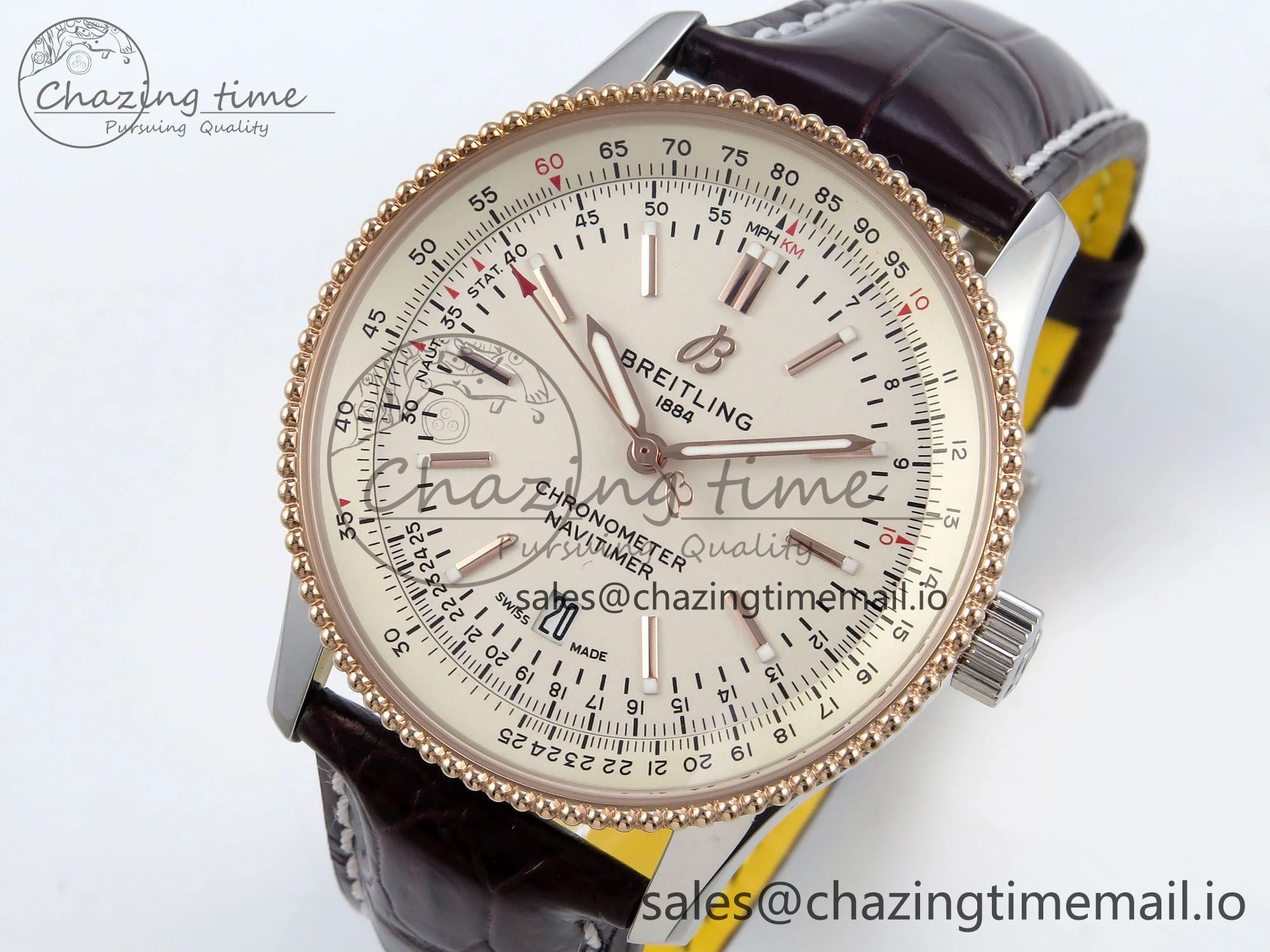 Navitimer 1 RG SS 41mm TF 1:1 Best Edition White Bezel White Dial on Brown Leather Strap A Chic 5486