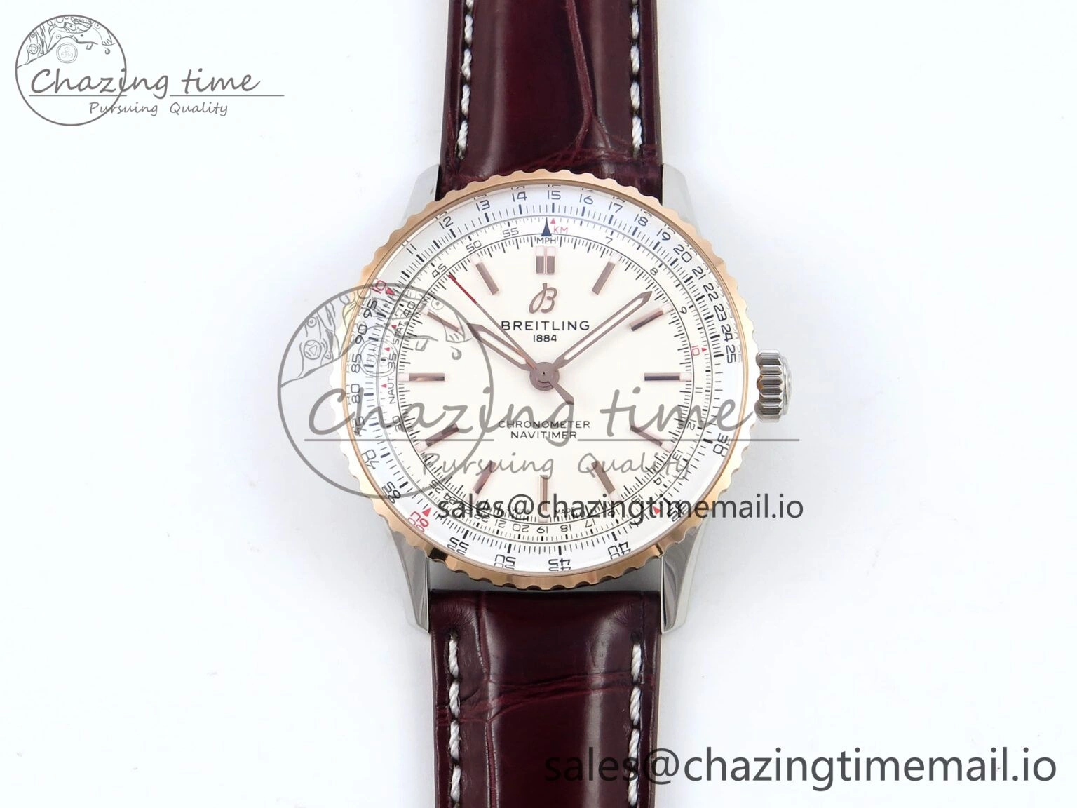 Navitimer 1 RG SS 41mm TF 1:1 Best Edition White Bezel White Dial on Brown Leather Strap A Snug 5473