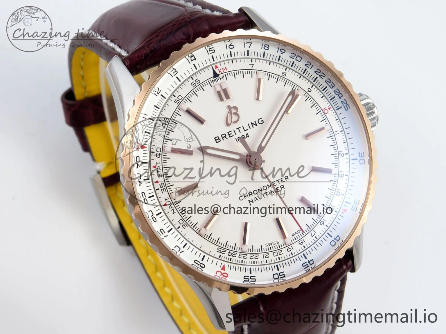 Navitimer 1 RG SS 41mm TF 1:1 Best Edition White Bezel White Dial on Brown Leather Strap A Snug 5473
