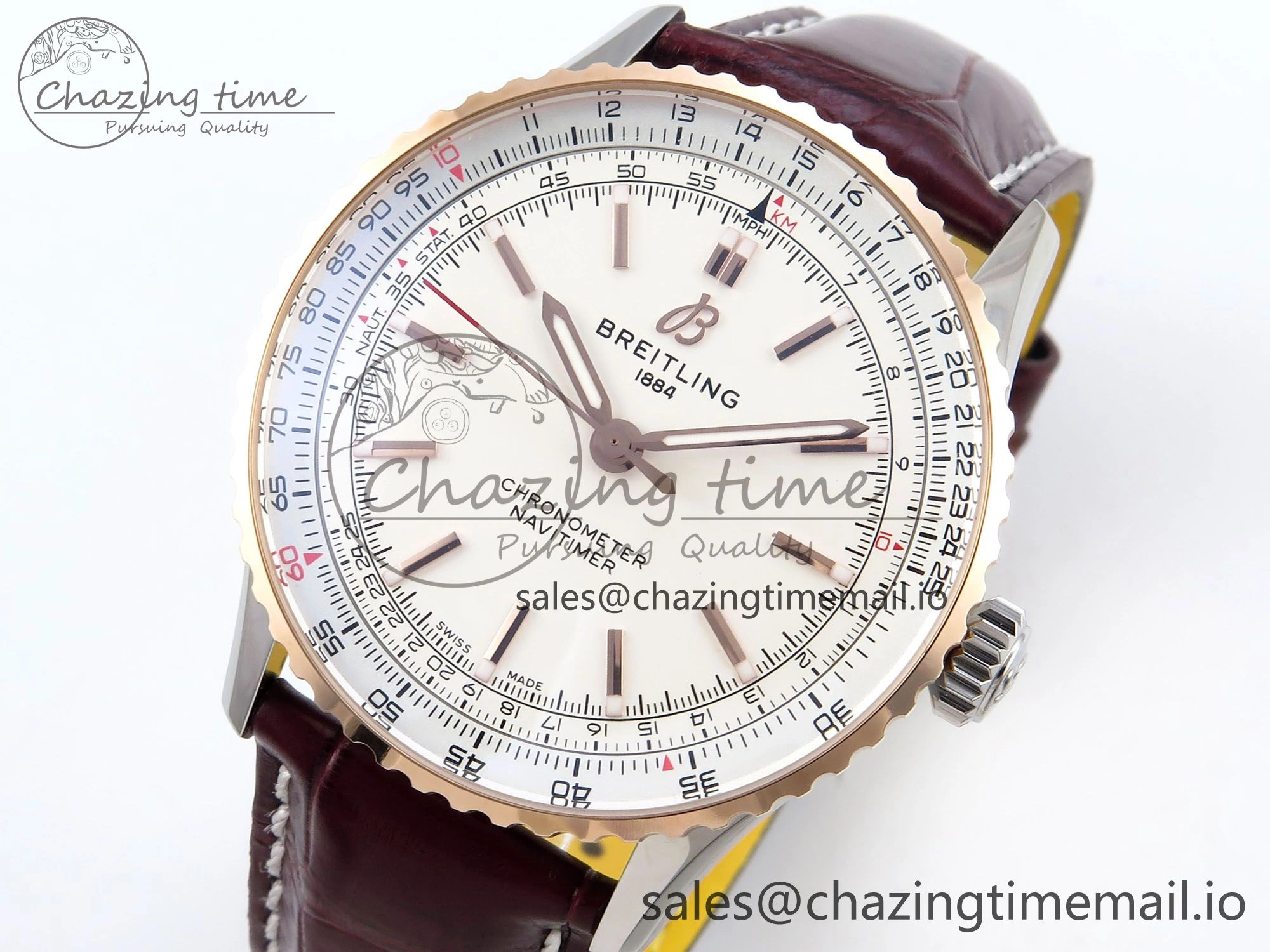 Navitimer 1 RG SS 41mm TF 1:1 Best Edition White Bezel White Dial on Brown Leather Strap A Snug 5473
